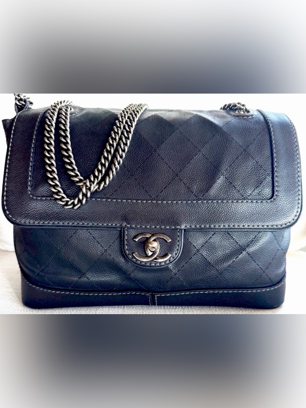 CHANEL Vintage Jumbo Single Flap Turnlock Black Caviar 2-Way Bag + COA